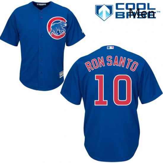 Mens Majestic Chicago Cubs 10 Ron Santo Replica Royal Blue Alternate Cool Base MLB Jersey